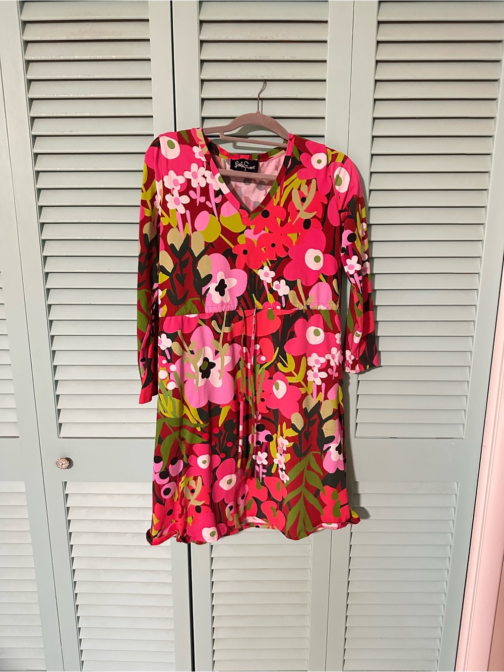 Lesley Evers Dress Bright Pink Floral